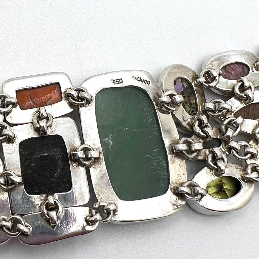 Mexico 950 Gemstone Mosaic Toggle Bracelet - Picture 6 of 7